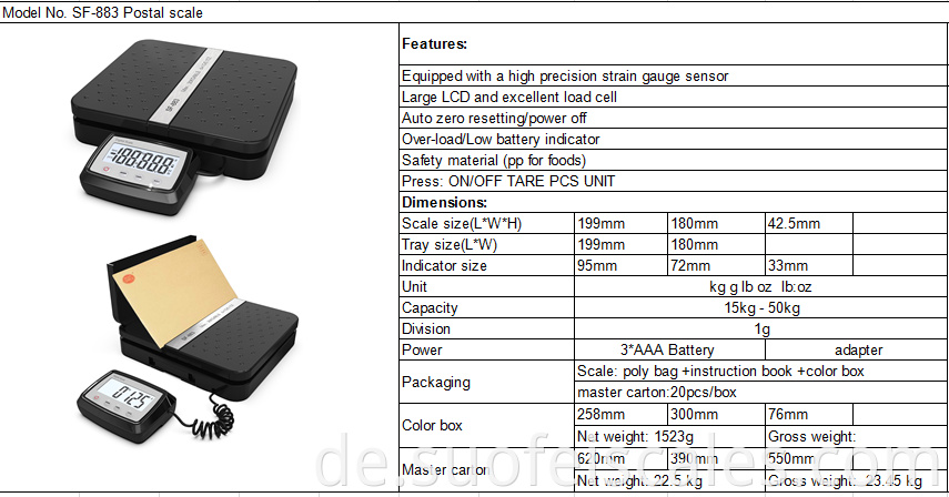 Suofei Neuankömmling SF-883 110 lbs x 0,1 oz Schwarz digitaler Versand Postskala